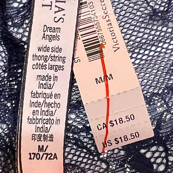 NWT VICTORIA'S SECRET Wide Side Thong Sz M Blue Silver Metallic Lace - Picture 4 of 4
